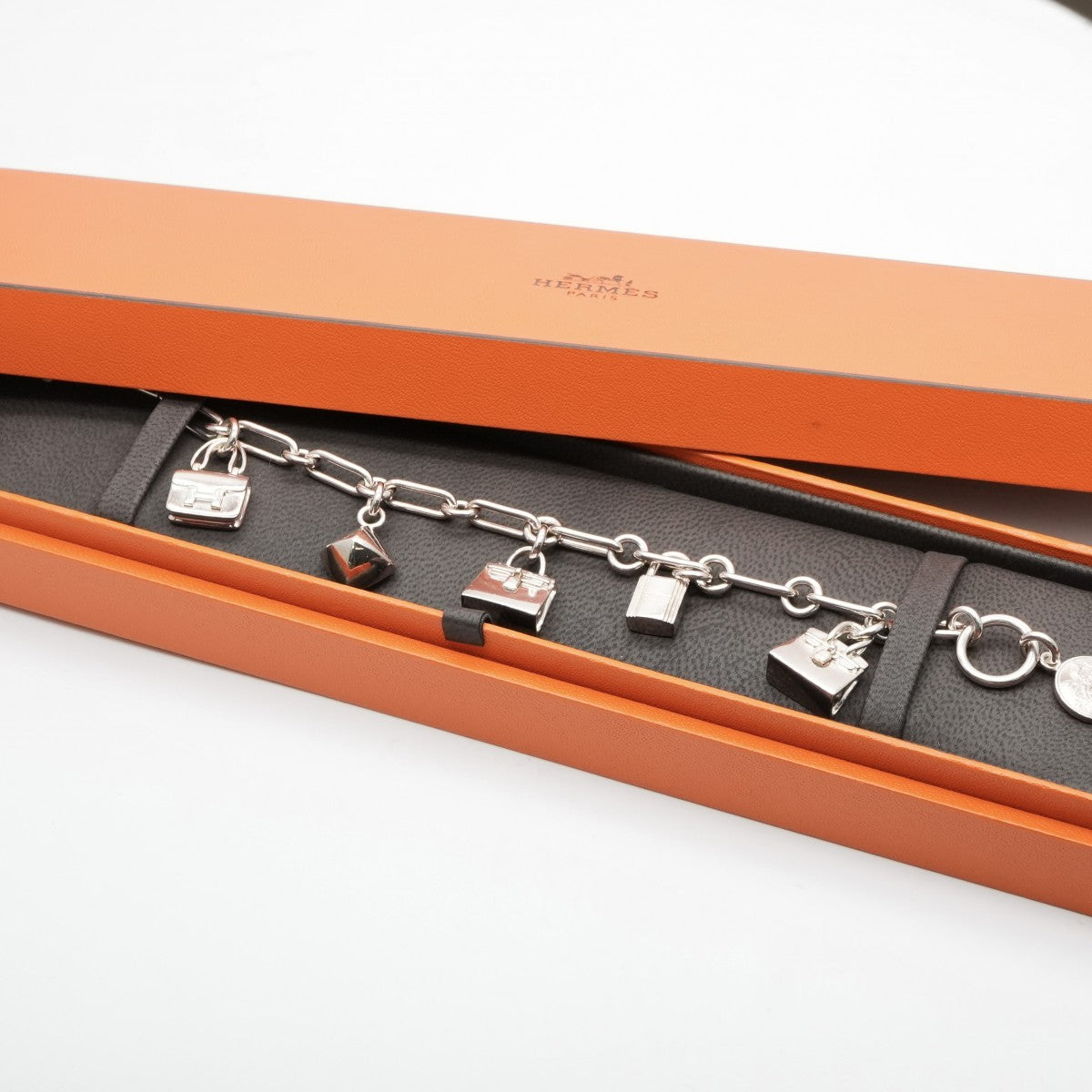 HERMES HERMES Bracelet Bangle Cuff 925 Silver Silver Amulet 5 Charm