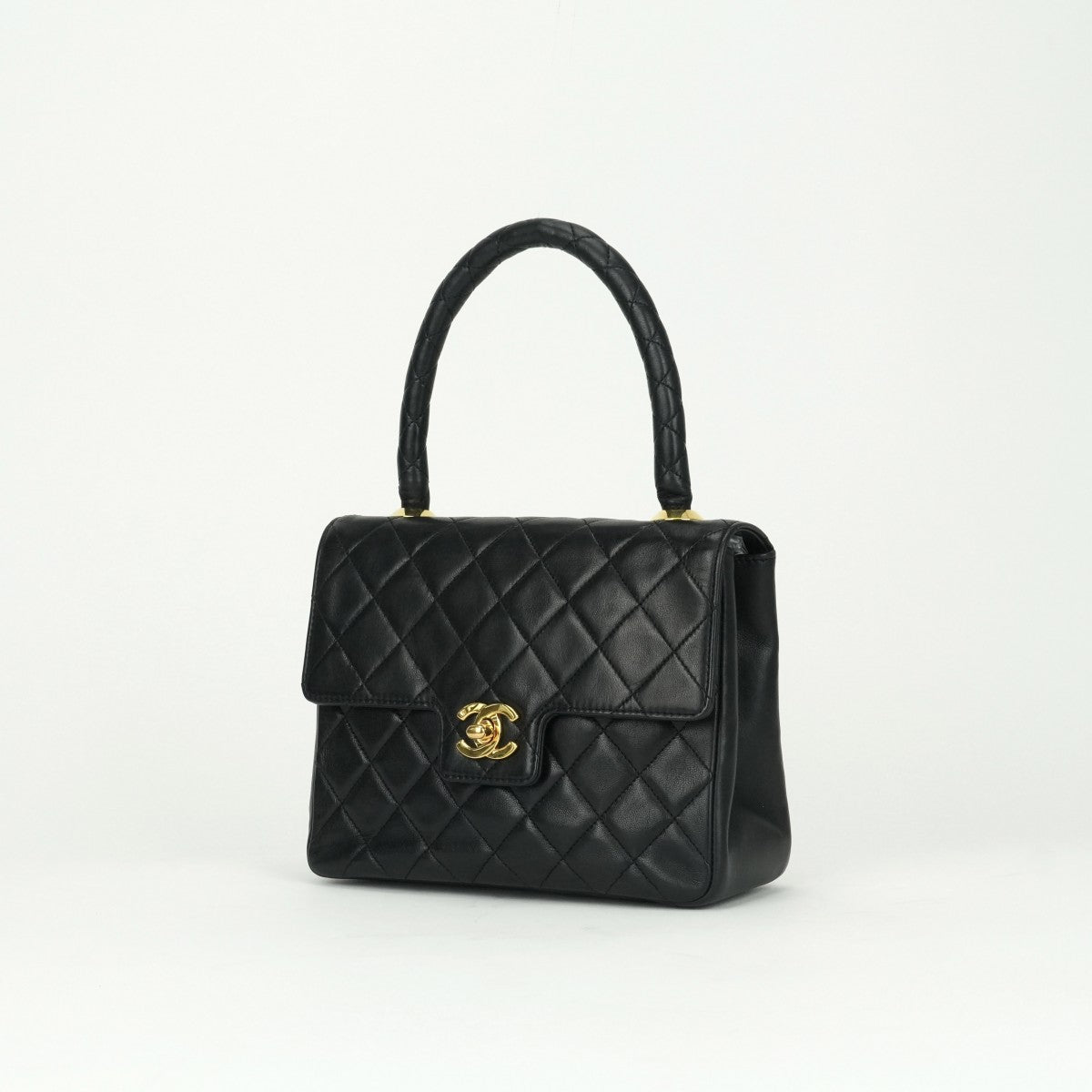 CHANEL CHANEL Matelass? Bag, Tote Bag, Lambskin, Black, Black, Gold Hardware, Top Handle, Coco Mark, Handbag, Turn Lock