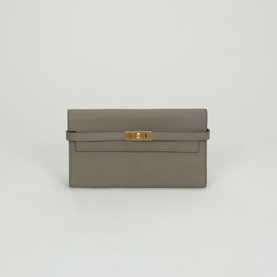 エルメス HERMES ケリーウォレット ケリーウォレットロング 財布 長財布 ロングウォレット エトゥープ Etoupe グレー Gray ゴールド金具 ヴォーエプソン