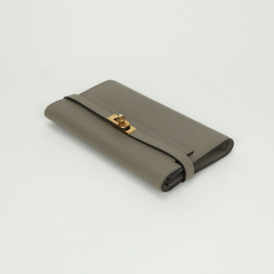 エルメス HERMES ケリーウォレット ケリーウォレットロング 財布 長財布 ロングウォレット エトゥープ Etoupe グレー Gray ゴールド金具 ヴォーエプソン