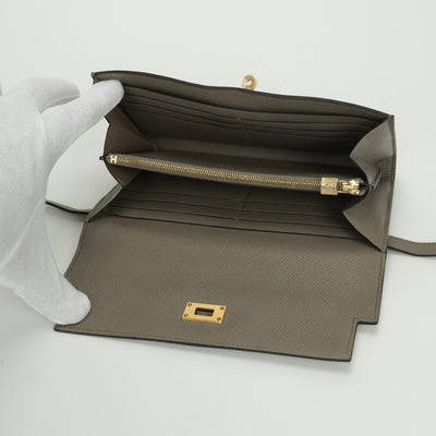 エルメス HERMES ケリーウォレット ケリーウォレットロング 財布 長財布 ロングウォレット エトゥープ Etoupe グレー Gray ゴールド金具 ヴォーエプソン