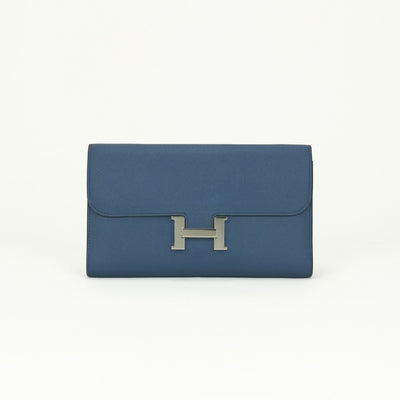 エルメス HERMES コンスタンスロング コンスタンス ロング 財布 長財布 ロングウォレット エプソン ブルーアガット グリムエット ブルー グレー 青 シルバー金具 ヴォーエプソン