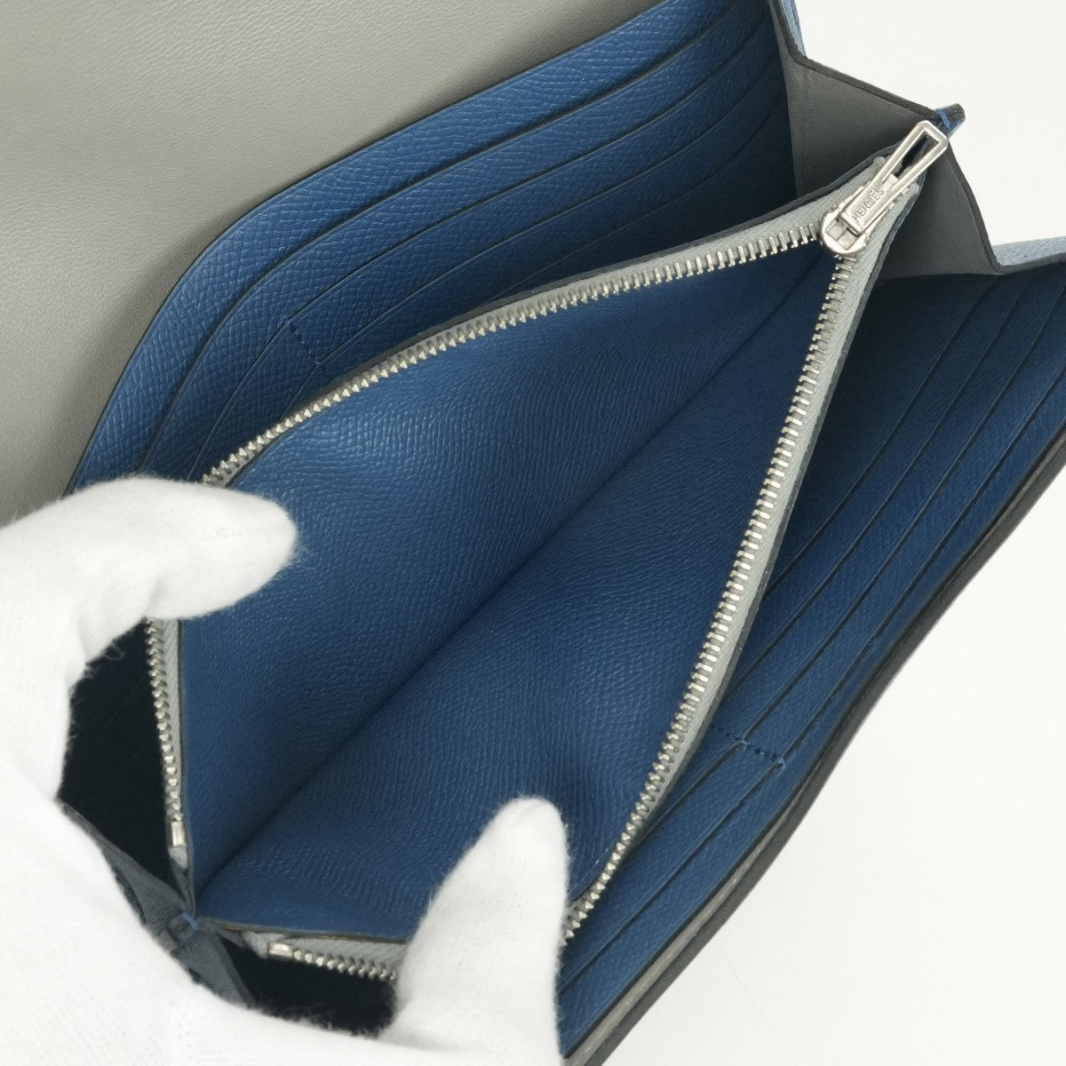 エルメス HERMES コンスタンスロング コンスタンス ロング 財布 長財布 ロングウォレット エプソン ブルーアガット グリムエット ブルー グレー 青 シルバー金具 ヴォーエプソン
