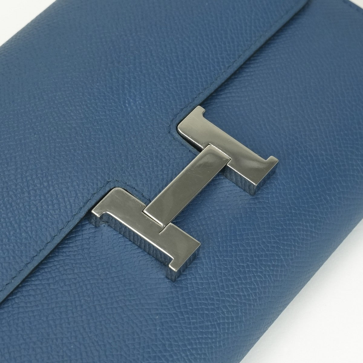 エルメス HERMES コンスタンスロング コンスタンス ロング 財布 長財布 ロングウォレット エプソン ブルーアガット グリムエット ブルー グレー 青 シルバー金具 ヴォーエプソン