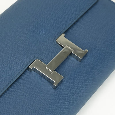 エルメス HERMES コンスタンスロング コンスタンス ロング 財布 長財布 ロングウォレット エプソン ブルーアガット グリムエット ブルー グレー 青 シルバー金具 ヴォーエプソン