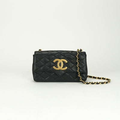 CHANEL 샤넬 Matelass? 가방 숄더 가방 램스킨 블랙 골드 하드웨어 체인 어깨 가방 큰 코코 마크 큰 코코