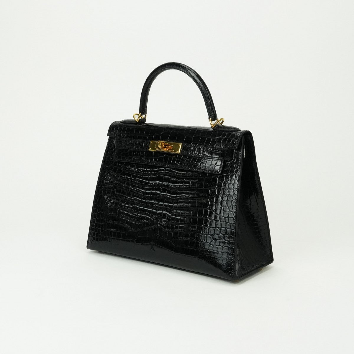 HERMES 헤르메스 Kelly 28 Kelly 28 가방, 토트 가방, 숄더 백, 폴로 스, 악어, 느와르, 검은 색, 금 피팅
