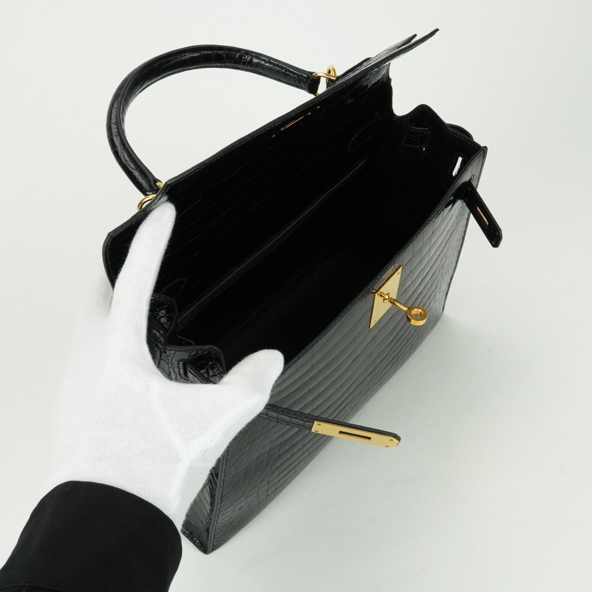 HERMES 헤르메스 Kelly 28 Kelly 28 가방, 토트 가방, 숄더 백, 폴로 스, 악어, 느와르, 검은 색, 금 피팅