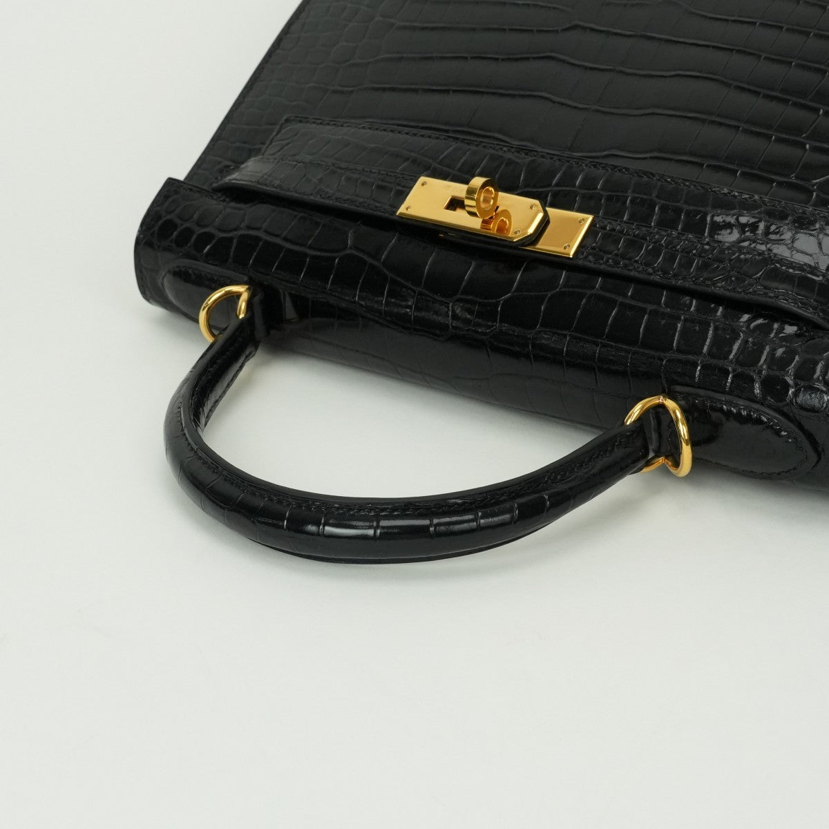 HERMES 헤르메스 Kelly 28 Kelly 28 가방, 토트 가방, 숄더 백, 폴로 스, 악어, 느와르, 검은 색, 금 피팅