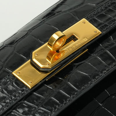 HERMES 헤르메스 Kelly 28 Kelly 28 가방, 토트 가방, 숄더 백, 폴로 스, 악어, 느와르, 검은 색, 금 피팅
