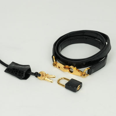 HERMES 헤르메스 Kelly 28 Kelly 28 가방, 토트 가방, 숄더 백, 폴로 스, 악어, 느와르, 검은 색, 금 피팅