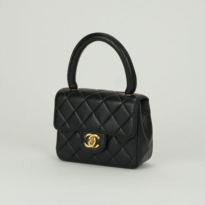 CHANEL CHANEL Matelass? Bag, Tote Bag, Lambskin, Black, Black, Gold Hardware, Mini Handbag, Top Handle
