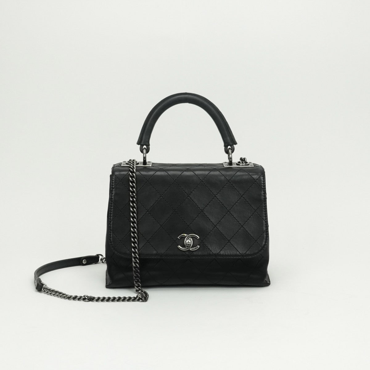 CHANEL 샤넬 Matelass? Coco handle 가방, 토트 백, 숄더 백, 송아지 가죽, 검은 색, 검은 색, 실버 하드웨어 Matelass? 램스킨 숄더백 핸드백