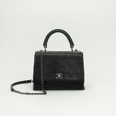 CHANEL 샤넬 Matelass? Coco handle 가방, 토트 백, 숄더 백, 송아지 가죽, 검은 색, 검은 색, 실버 하드웨어 Matelass? 램스킨 숄더백 핸드백