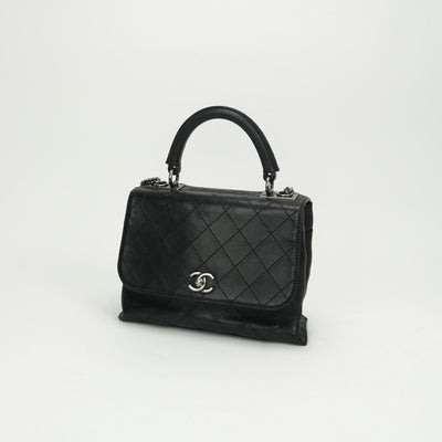 CHANEL 샤넬 Matelass? Coco handle 가방, 토트 백, 숄더 백, 송아지 가죽, 검은 색, 검은 색, 실버 하드웨어 Matelass? 램스킨 숄더백 핸드백