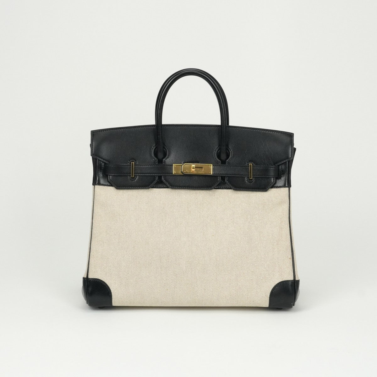 HERMES 爱马仕 Haut a courroies 32 Haut a courroies 32 手提袋Toile Ash Box Noir米色黑金硬件