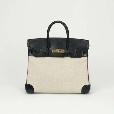 HERMES 爱马仕 Haut a courroies 32 Haut a courroies 32 手提袋Toile Ash Box Noir米色黑金硬件
