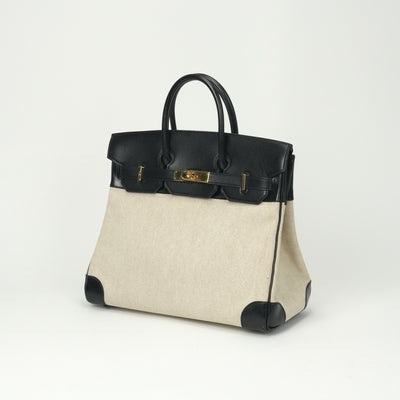 HERMES 爱马仕 Haut a courroies 32 Haut a courroies 32 手提袋Toile Ash Box Noir米色黑金硬件