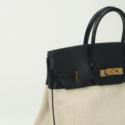HERMES 爱马仕 Haut a courroies 32 Haut a courroies 32 手提袋Toile Ash Box Noir米色黑金硬件