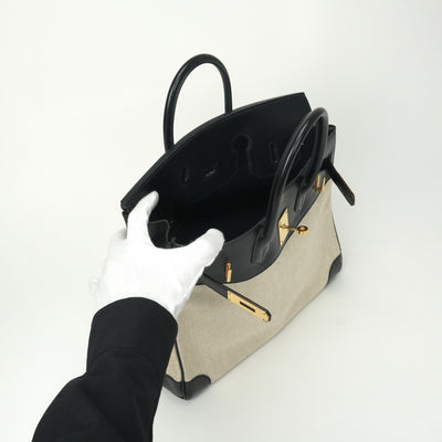 HERMES 爱马仕 Haut a courroies 32 Haut a courroies 32 手提袋Toile Ash Box Noir米色黑金硬件
