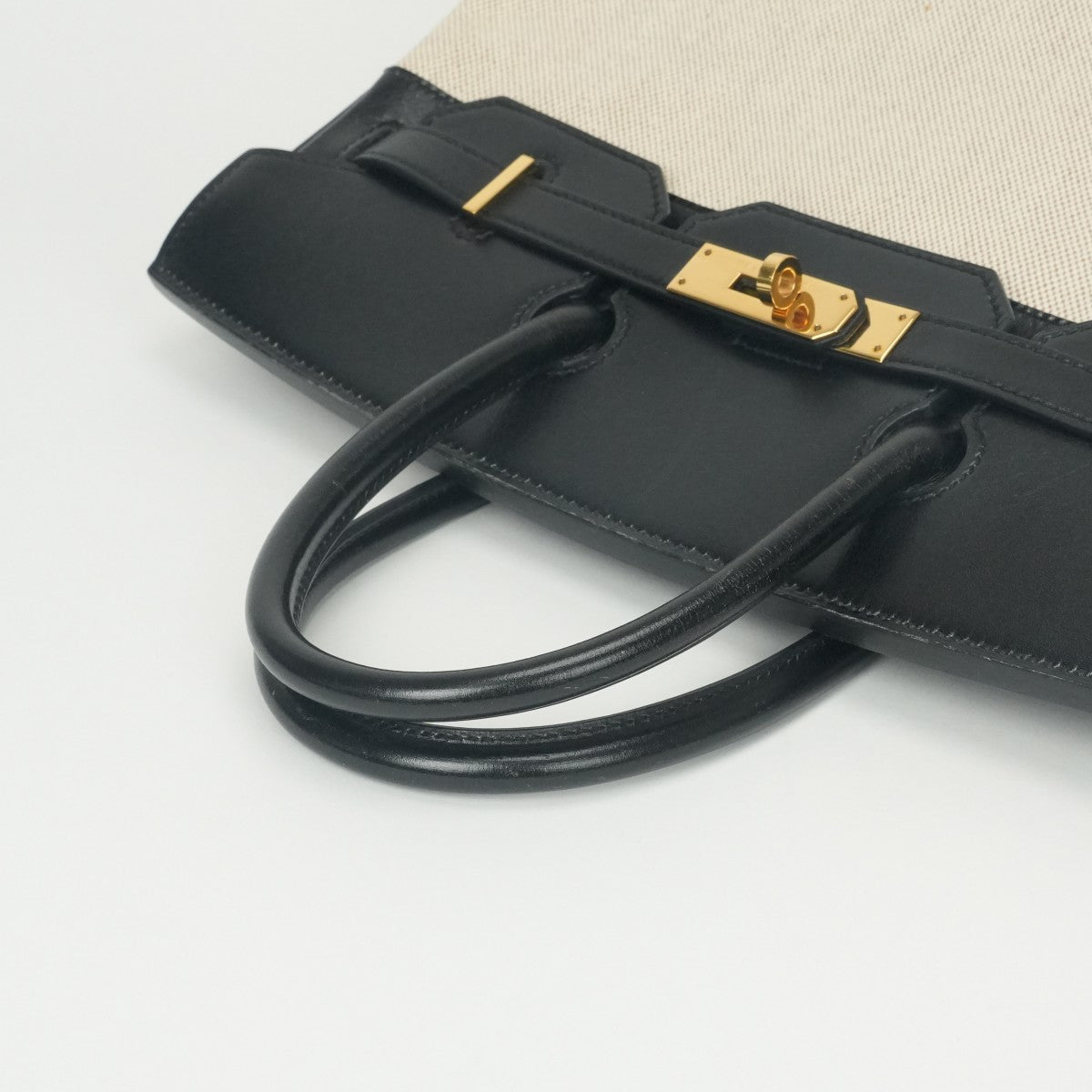 HERMES 爱马仕 Haut a courroies 32 Haut a courroies 32 手提袋Toile Ash Box Noir米色黑金硬件