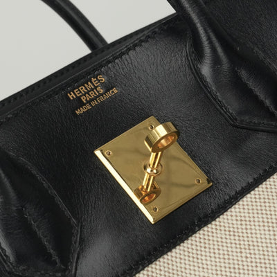 HERMES 爱马仕 Haut a courroies 32 Haut a courroies 32 手提袋Toile Ash Box Noir米色黑金硬件