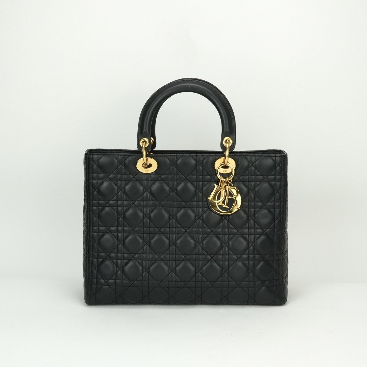 CHRISTIAN DIOR CHRISTIAN DIOR Lady dior large LADY DIOR Cannage bag Tote bag leather black black gold hardware