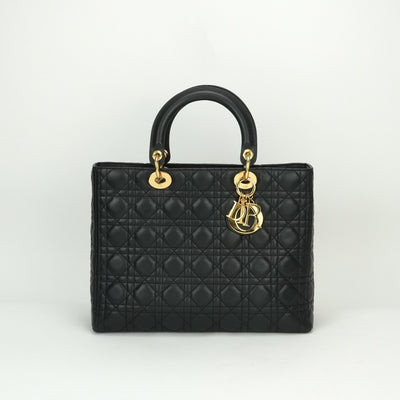 CHRISTIAN DIOR CHRISTIAN DIOR Lady dior large LADY DIOR Cannage bag Tote bag leather black black gold hardware