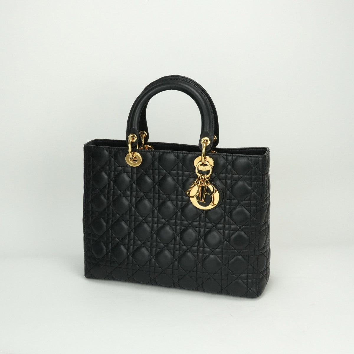 CHRISTIAN DIOR CHRISTIAN DIOR Lady dior large LADY DIOR Cannage bag Tote bag leather black black gold hardware