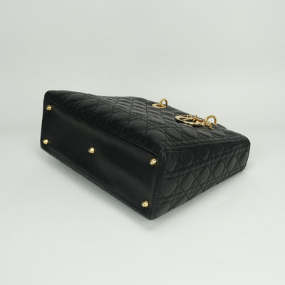CHRISTIAN DIOR CHRISTIAN DIOR Lady dior large LADY DIOR Cannage bag Tote bag leather black black gold hardware