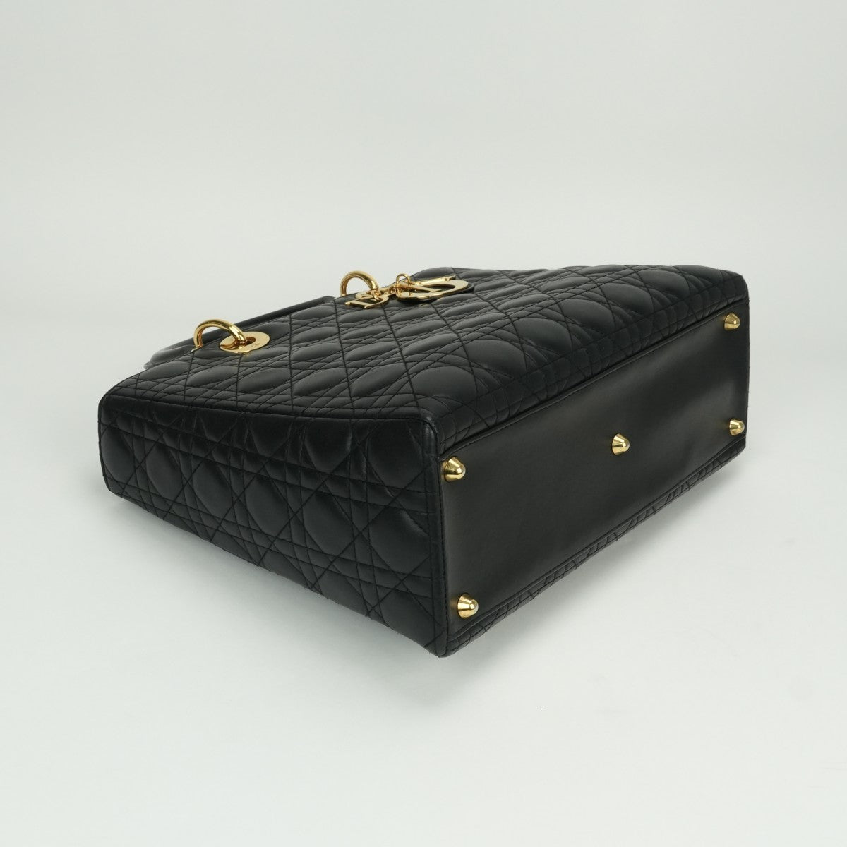 CHRISTIAN DIOR CHRISTIAN DIOR Lady dior large LADY DIOR Cannage bag Tote bag leather black black gold hardware