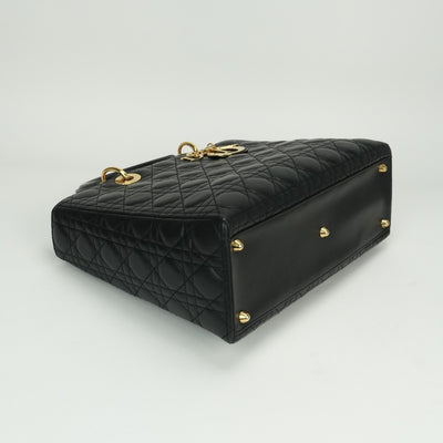CHRISTIAN DIOR CHRISTIAN DIOR Lady dior large LADY DIOR Cannage bag Tote bag leather black black gold hardware