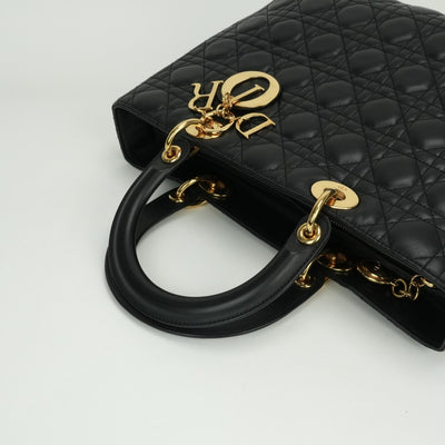 CHRISTIAN DIOR CHRISTIAN DIOR Lady dior large LADY DIOR Cannage bag Tote bag leather black black gold hardware
