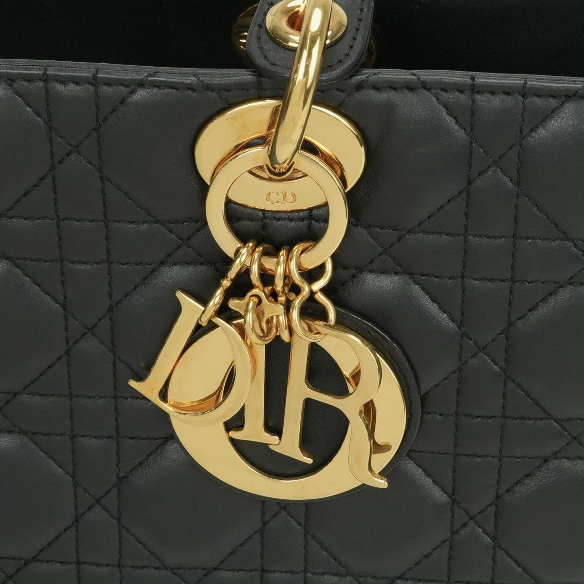 CHRISTIAN DIOR CHRISTIAN DIOR Lady dior large LADY DIOR Cannage bag Tote bag leather black black gold hardware