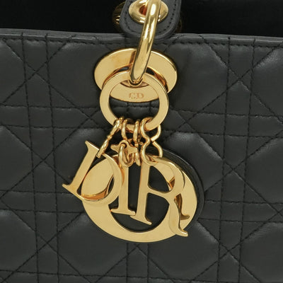 CHRISTIAN DIOR CHRISTIAN DIOR Lady dior large LADY DIOR Cannage bag Tote bag leather black black gold hardware