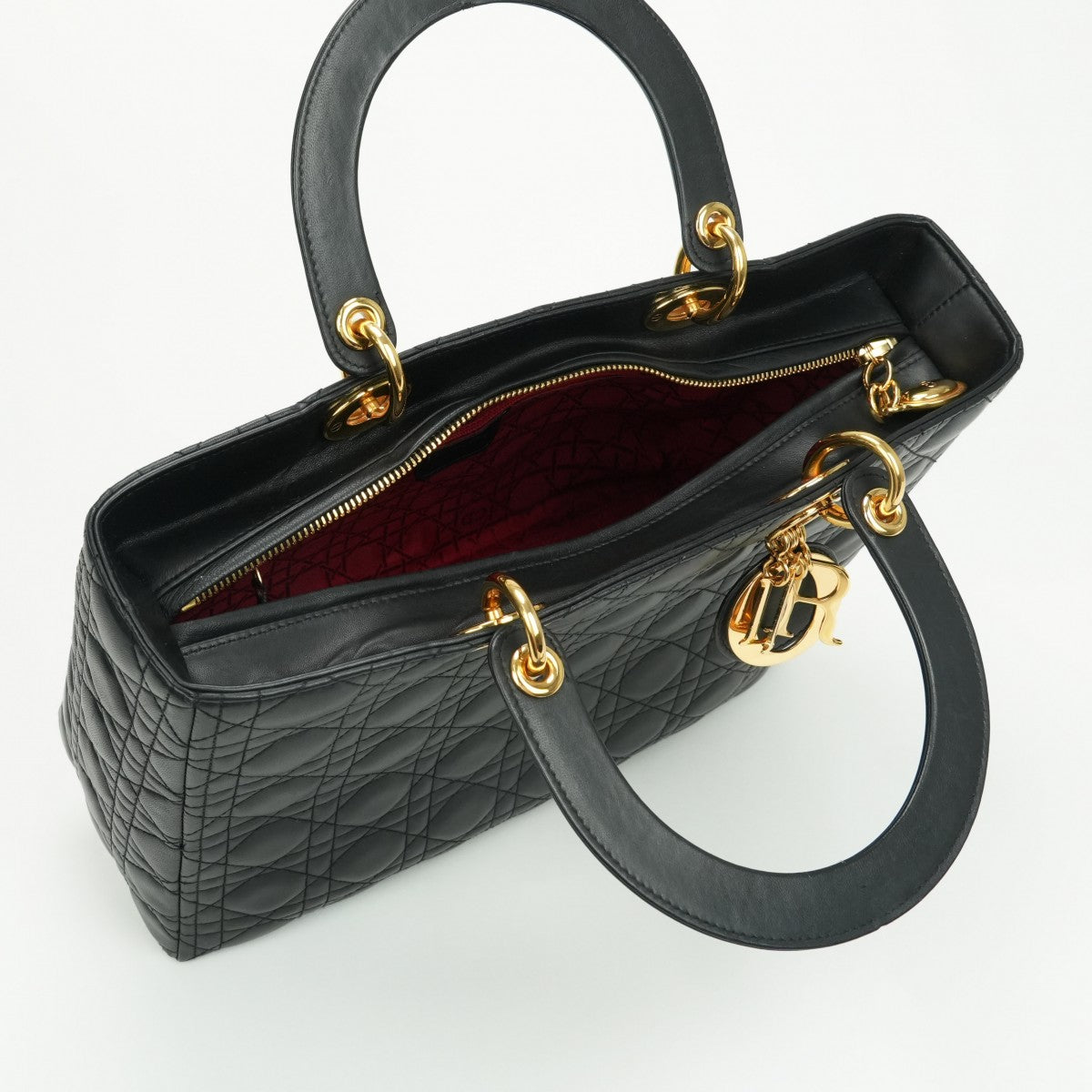 CHRISTIAN DIOR CHRISTIAN DIOR Lady dior large LADY DIOR Cannage bag Tote bag leather black black gold hardware