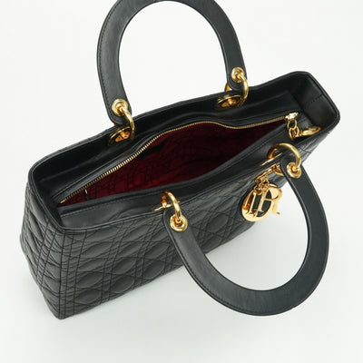 CHRISTIAN DIOR CHRISTIAN DIOR Lady dior large LADY DIOR Cannage bag Tote bag leather black black gold hardware