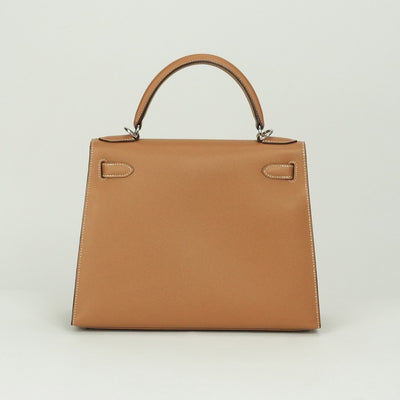 エルメス HERMES ケリー28 ケリー 28 外縫い バッグ トートバッグ ショルダーバッグ エプソン ゴールド ブラウン 茶 シルバー金具 ヴォーエプソン