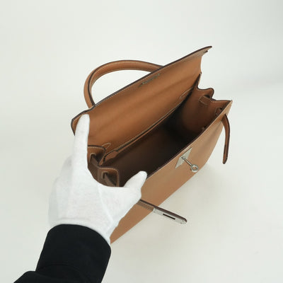 エルメス HERMES ケリー28 ケリー 28 外縫い バッグ トートバッグ ショルダーバッグ エプソン ゴールド ブラウン 茶 シルバー金具 ヴォーエプソン