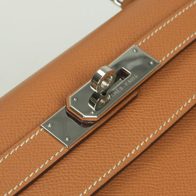 エルメス HERMES ケリー28 ケリー 28 外縫い バッグ トートバッグ ショルダーバッグ エプソン ゴールド ブラウン 茶 シルバー金具 ヴォーエプソン