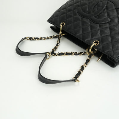 CHANEL 샤넬 Matelass? GST 가방 어깨 가방 캐비어 피부 검은 색 금 하드웨어 체인 어깨 가방 코코 마크 큰 코코