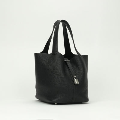 HERMES HERMES Picotin lock MM Picotin lock MM Picotin lock 22 Tote bag Toryon Clemence Noir Black Silver Metal fittings