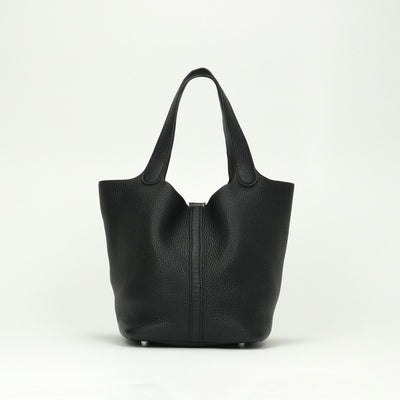 HERMES HERMES Picotin lock MM Picotin lock MM Picotin lock 22 Tote bag Toryon Clemence Noir Black Silver Metal fittings