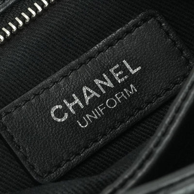 CHANEL CHANEL uniform bag shoulder bag calfskin black silver hardware chain shoulder bag coco mark coco button