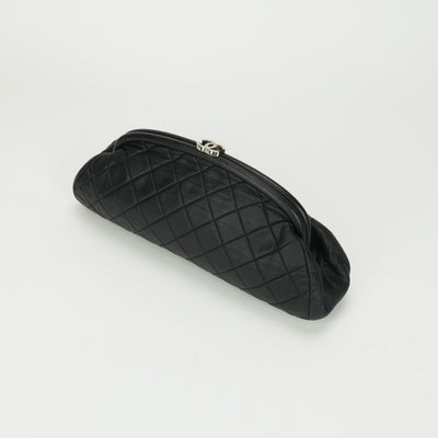 CHANEL 샤넬 Matelass? 가방, 클러치 백, 두 번째 가방, 램스 피부, 검은 색, 실버 피팅, Gamaguchi