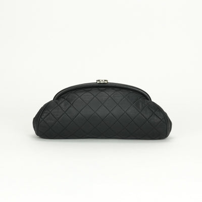 CHANEL 샤넬 Matelass? 가방, 클러치 백, 두 번째 가방, 램스 피부, 검은 색, 실버 피팅, Gamaguchi
