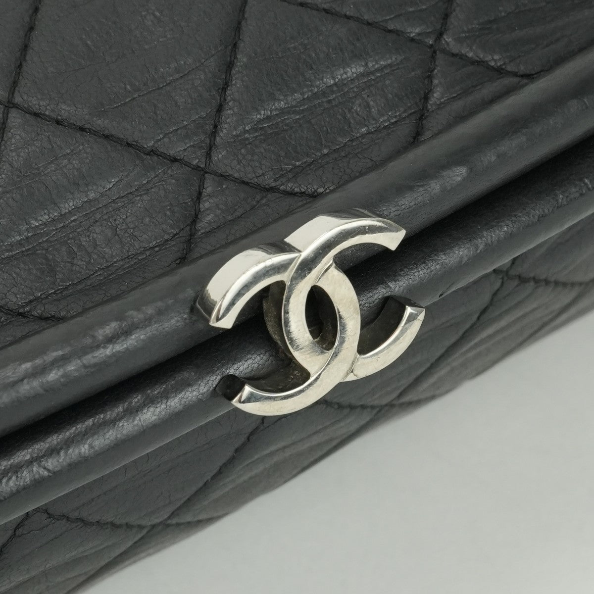 CHANEL 샤넬 Matelass? 가방, 클러치 백, 두 번째 가방, 램스 피부, 검은 색, 실버 피팅, Gamaguchi