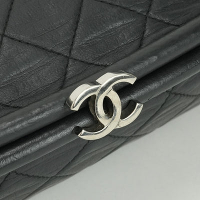 CHANEL 샤넬 Matelass? 가방, 클러치 백, 두 번째 가방, 램스 피부, 검은 색, 실버 피팅, Gamaguchi