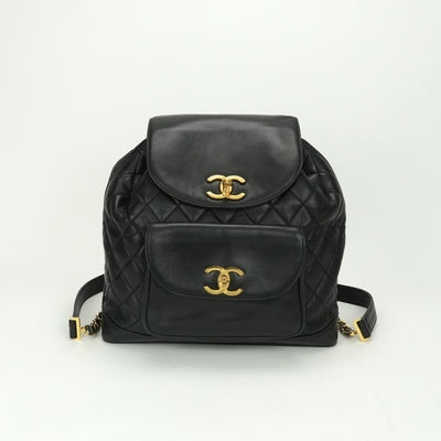 CHANEL 샤넬 체인 배낭 Matelass? 가방 배낭 배낭 배낭 램 스킨 블랙 블랙 골드 메탈웨어 Matelass? 코코 마크 백팩