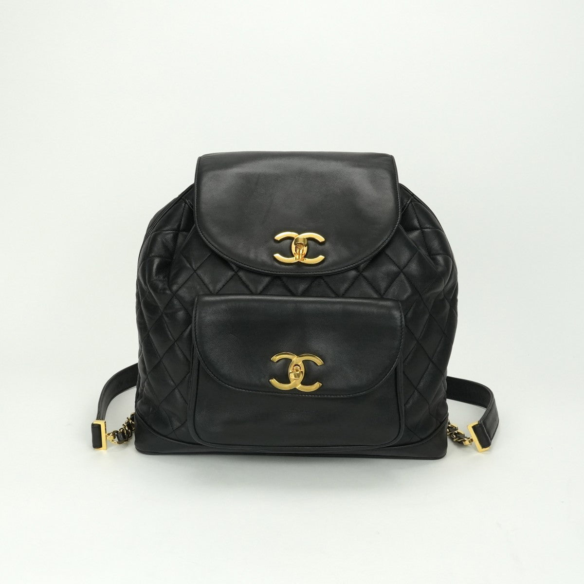 CHANEL 香奈儿连锁背包 Matelass? 袋背包背包羊角金黑色黑色金属软件 Matelass? 可可标记背包